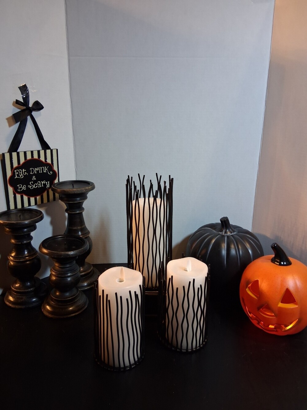Danya B "Willow" Style Pillar Candle Holder Set 3 Black Wire Goth Halloween